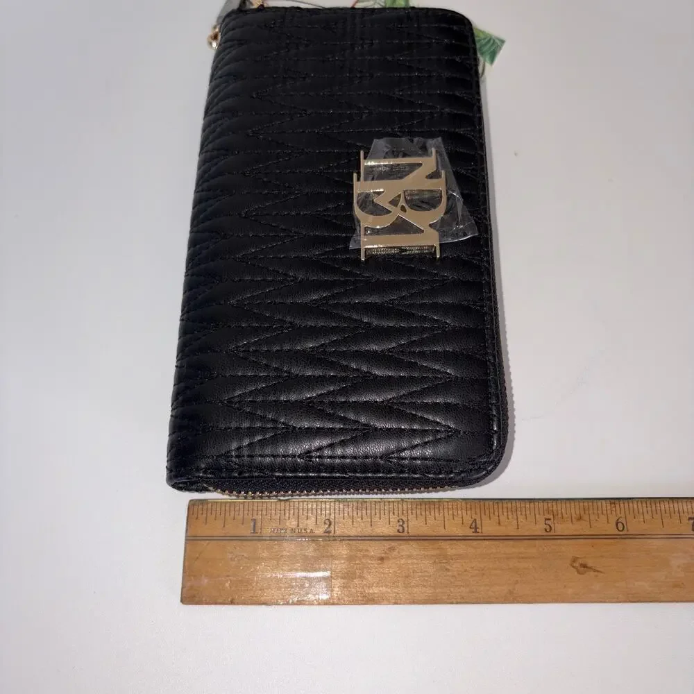 Badgley‎ Mischka Long Wallet Wristlet Phone Pocket Black Gold NWT $59 Old Money
